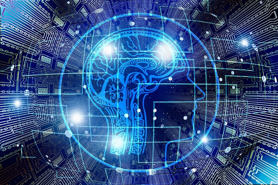 Image of Brain with tech in background